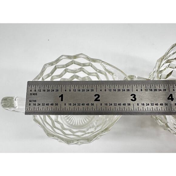 Vintage Clear Pressed Glass Creamer & Sugar Bowl Set – Diamond Pattern - Picture 7 of 8